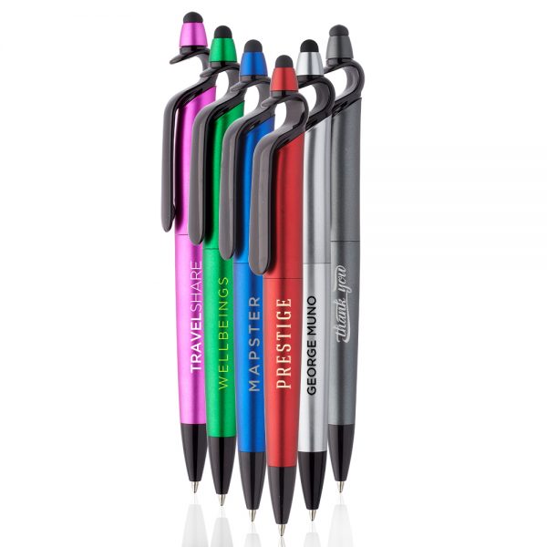 3-in-1 Plastic Pens with Stylus and Cell Stand ABP932